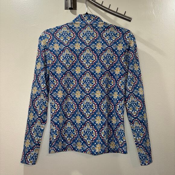 J. McLaughlin Quarter Zip- Catalina Cloth Blue Printed Sporty Pullover- Small - Picture 4 of 10